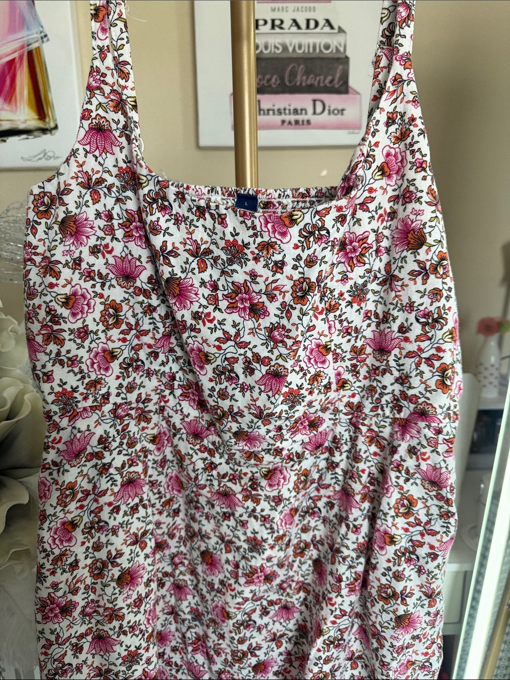 Old Navy Pink and Orange Floral Smocked Top - Picture 2 of 4